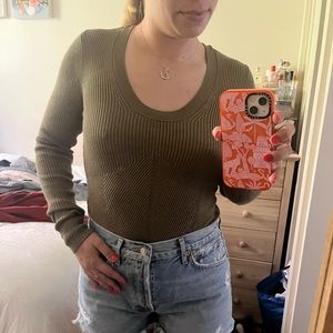 Abercrombie Scoopneck Sweater Bodysuit in Olive 🍸
